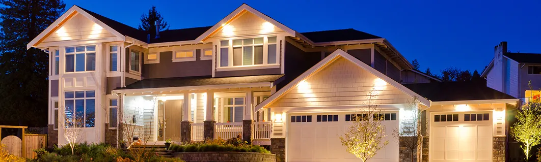 Well lit modern house exterior